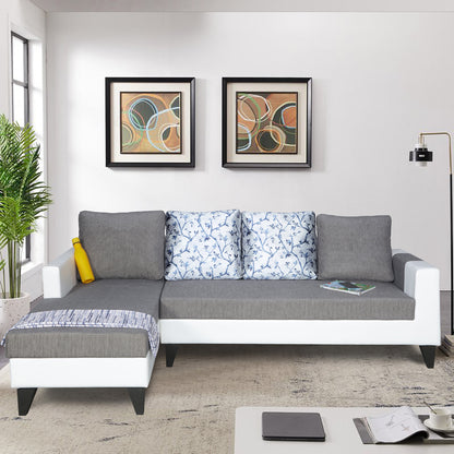 Adorn India Ashley Leatherette Fabric L Shape 6 Seater Sofa Set Digitel Print (Left Hand Side) (Grey & White) (3 Year Warranty)