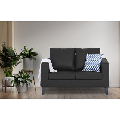 Adorn India Straight line Plus Leatherette 2 Seater Sofa (Black) (3 Year Warranty)