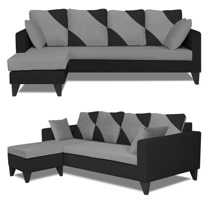 Adorn India Denver L Shape 5 Seater Sofa Set LHS (Grey & Black) (3 Year Warranty)