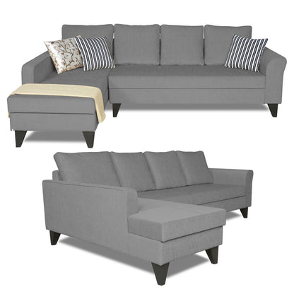 Adorn India Maddox Plain L Shape 6 Seater Sofa Set LHS (Grey) (3 Year Warranty)