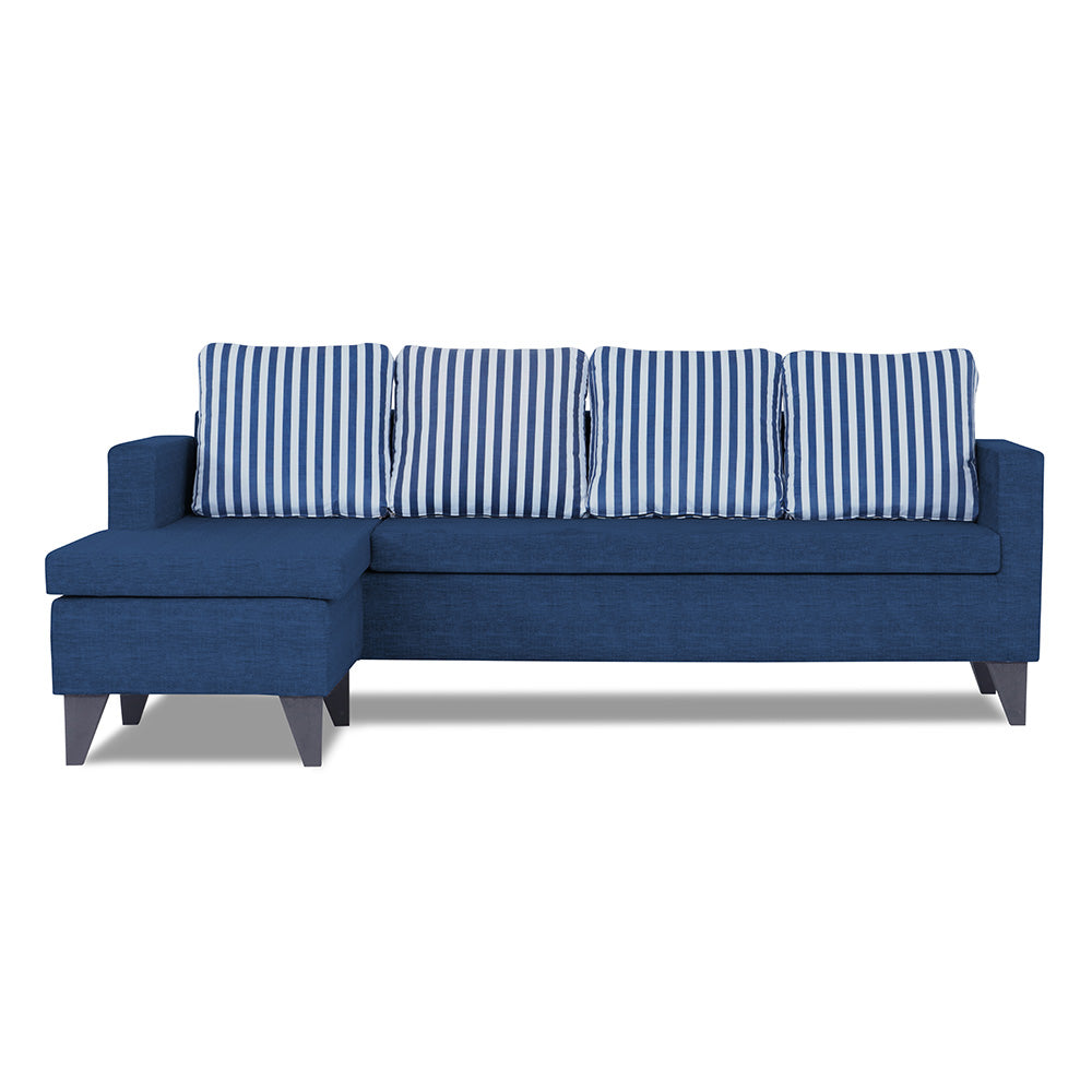 Adorn India Abington Stripes L Shape 5 Seater Sofa Set LHS (Blue) (3 Year Warranty)