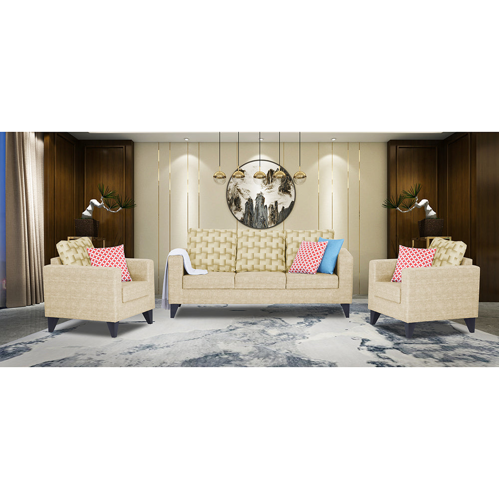 Adorn India Straight line Plus Bricks 3+1+1 5 Seater Sofa Set (Beige) (3 Year Warranty)