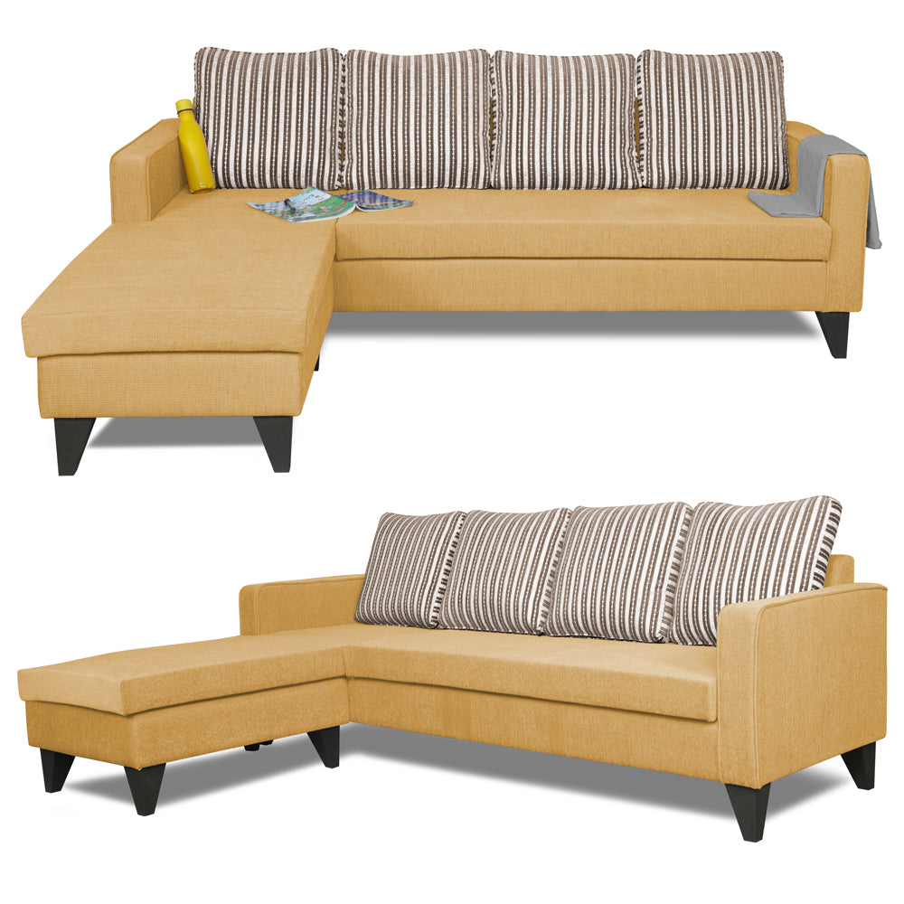 Adorn India Chandler Stripes L Shape 5 Seater Sofa Set LHS (Beige) (3 Year Warranty)