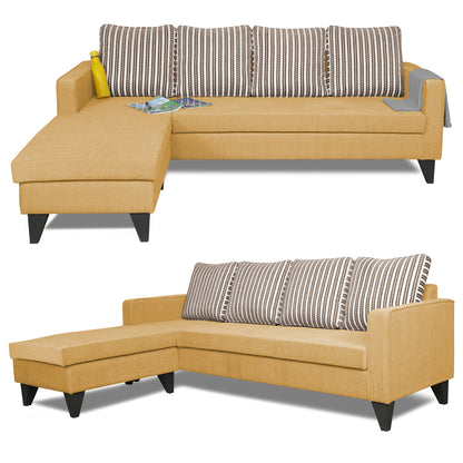 Adorn India Chandler Stripes L Shape 5 Seater Sofa Set LHS (Beige) (3 Year Warranty)