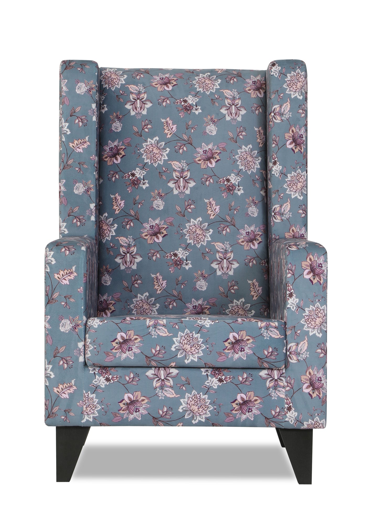 Adorn India Christopher 1 Seater Wing Chair Floral Print with Puffy (Grey)