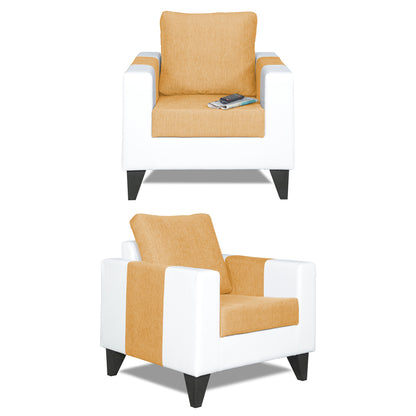 Adorn India Ashley Plain Leatherette Fabric 1 Seater Sofa (Beige & White) (3 Year Warranty)