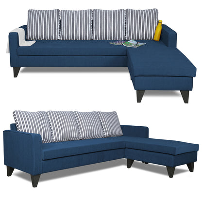 Adorn India Chandler Stripes L Shape 5 Seater Sofa Set RHS (Blue) (3 Year Warranty)