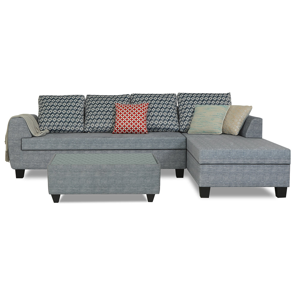 Adorn India Raiden Bricks Premium L Shape 6 Seater Sofa Set with Center Table (Right Hand Side) (Grey) (3 Year Warranty)