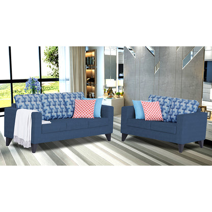 Adorn India Straight line Plus Bricks 3+2 5 Seater Sofa Set (Blue) (3 Year Warranty)