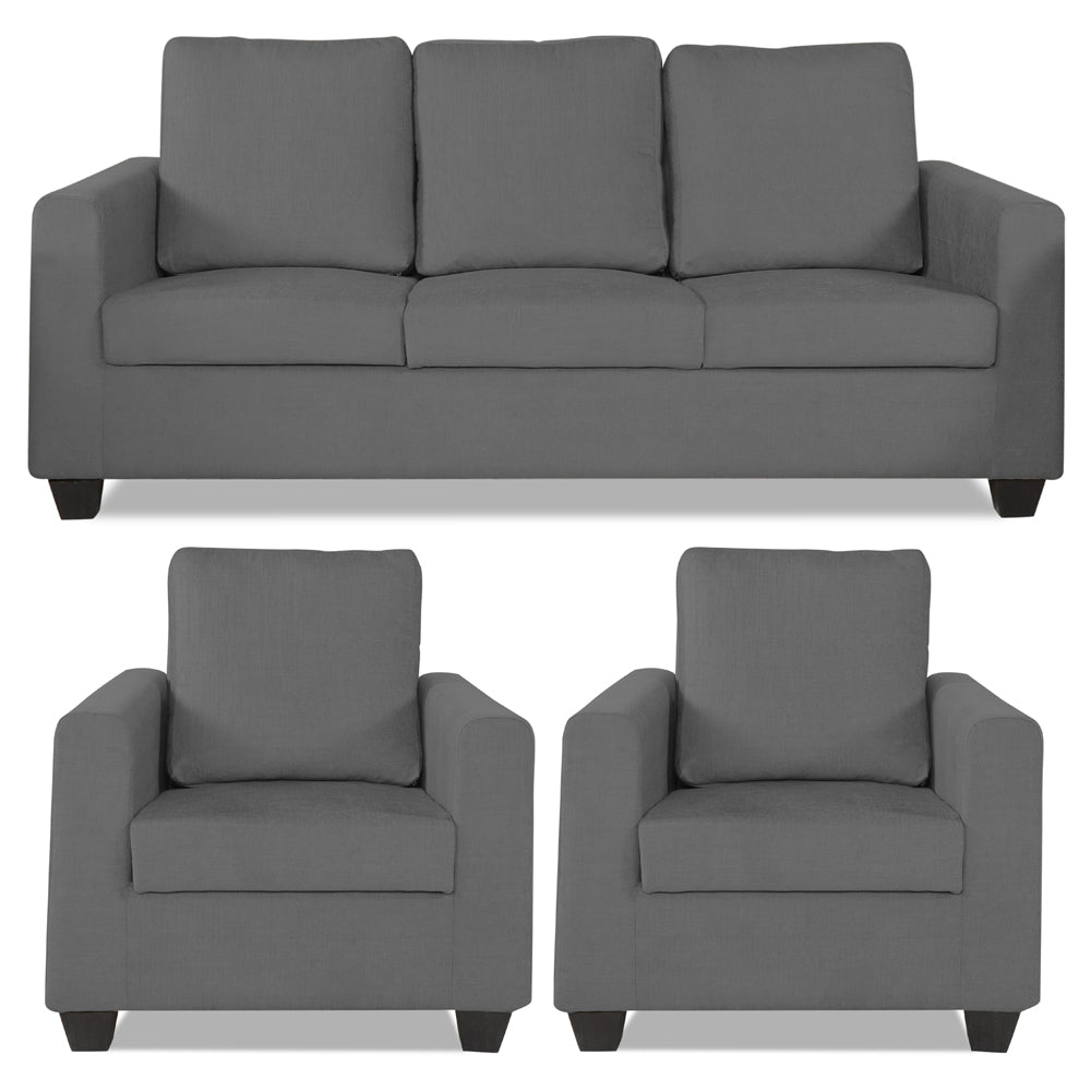 Adorn India Wood Russell 3-1-1 Five Seater Sofa Set (Grey)