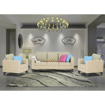 Adorn India Straight line Plus Blossom 3+1+1 5 Seater Sofa Set (Beige) (3 Year Warranty)