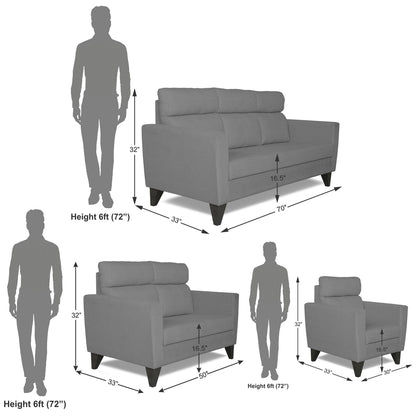 Adorn India Cardello 3-2-1 Six Seater Sofa Set (Grey) (3 Year Warranty)