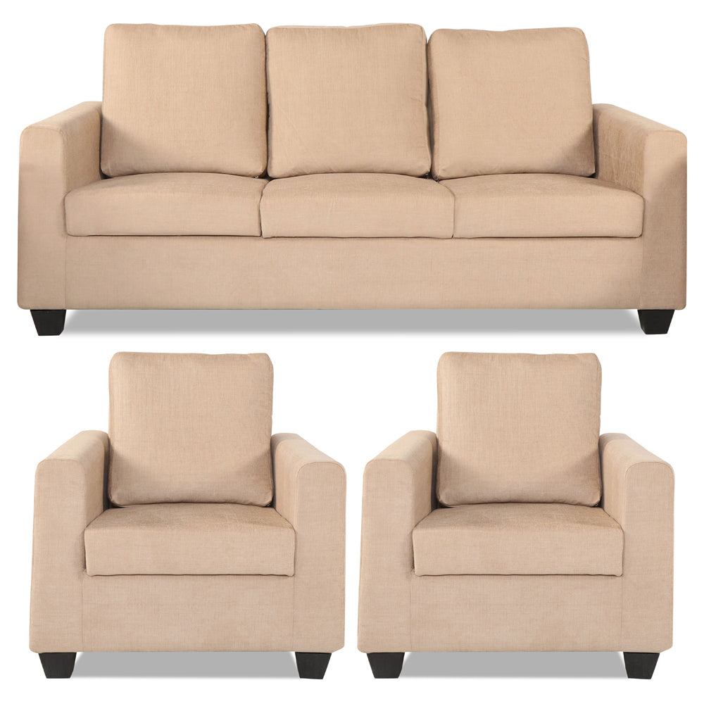 Adorn India Wood Russell 3-1-1 Five Seater Sofa Set (Beige)