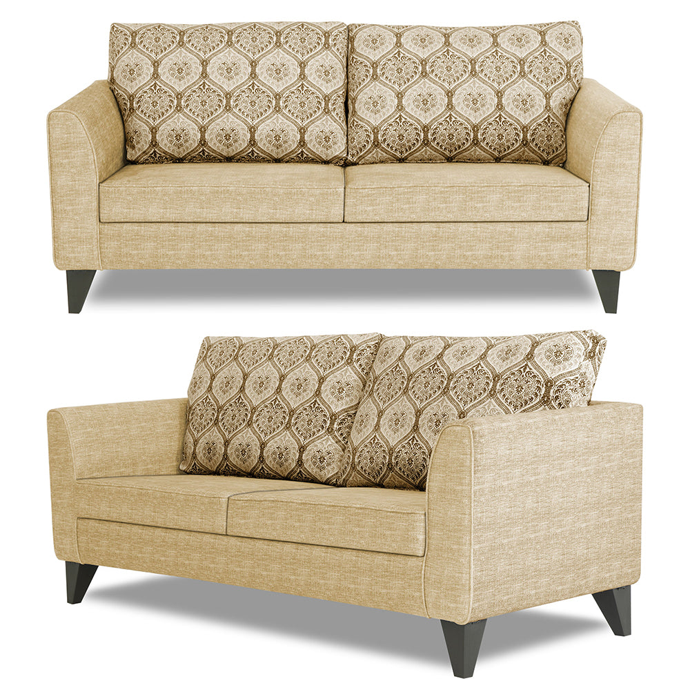 Adorn India Cortina Damask 3+2+1 6 Seater Sofa Set with Centre Table (Beige) Modern
