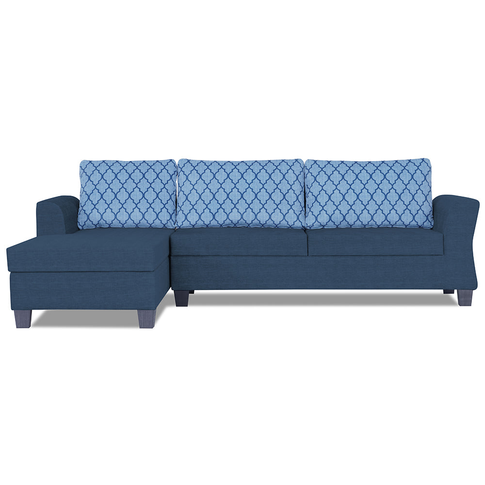 Adorn India Valencia Plus L Shape 6 Seater Sofa Set Blossom (Left Hand Side) (Blue)