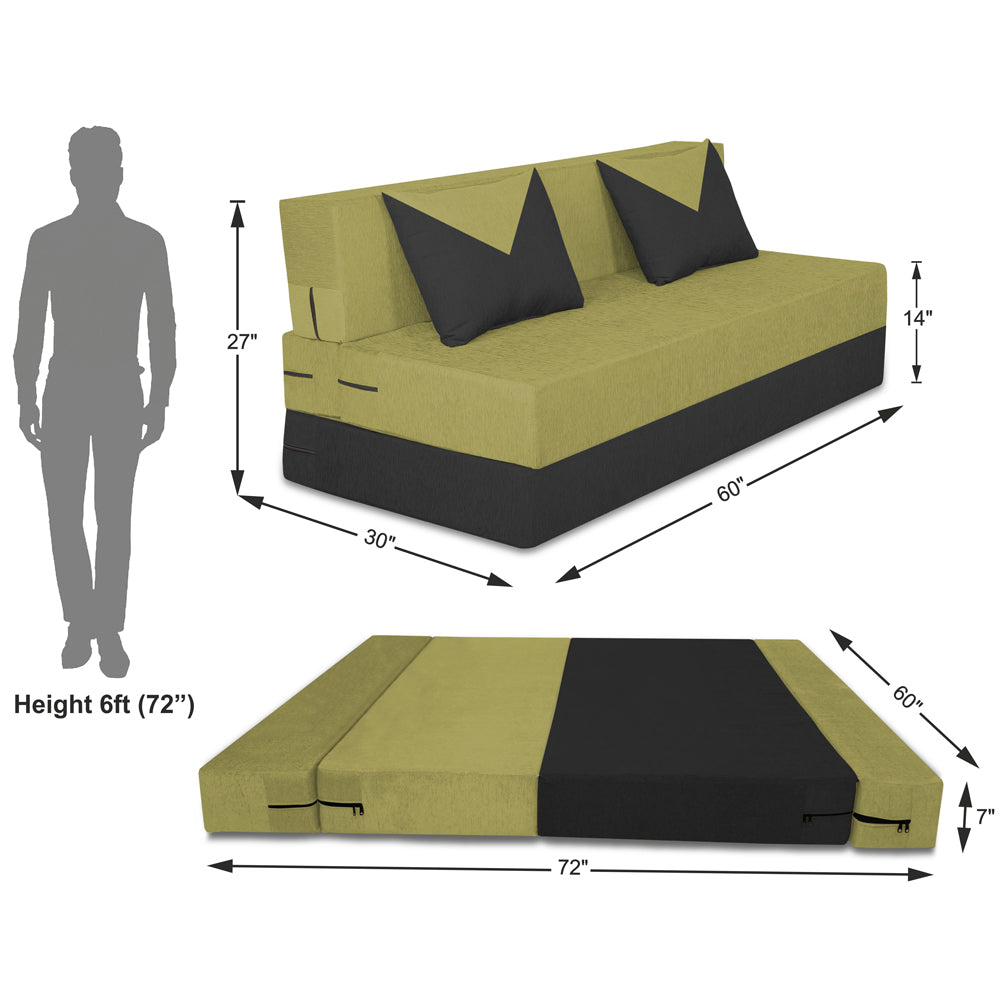 Adorn India Easy Boom 3 Seater Sofa Cum Bed 5 x 6 (Green & Black) (1 Year Warranty)
