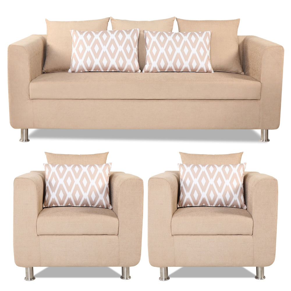 Adorn India Poland 3-1-1 Five Seater Sofa Set (Wood & Fabric, Beige)