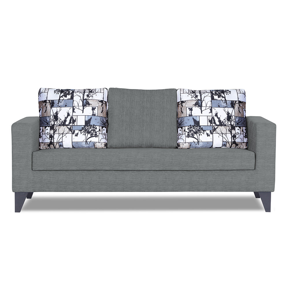 Adorn India Hallton Digitel Print Cushion 3 Seater Sofa (Grey) (3 Year Warranty)