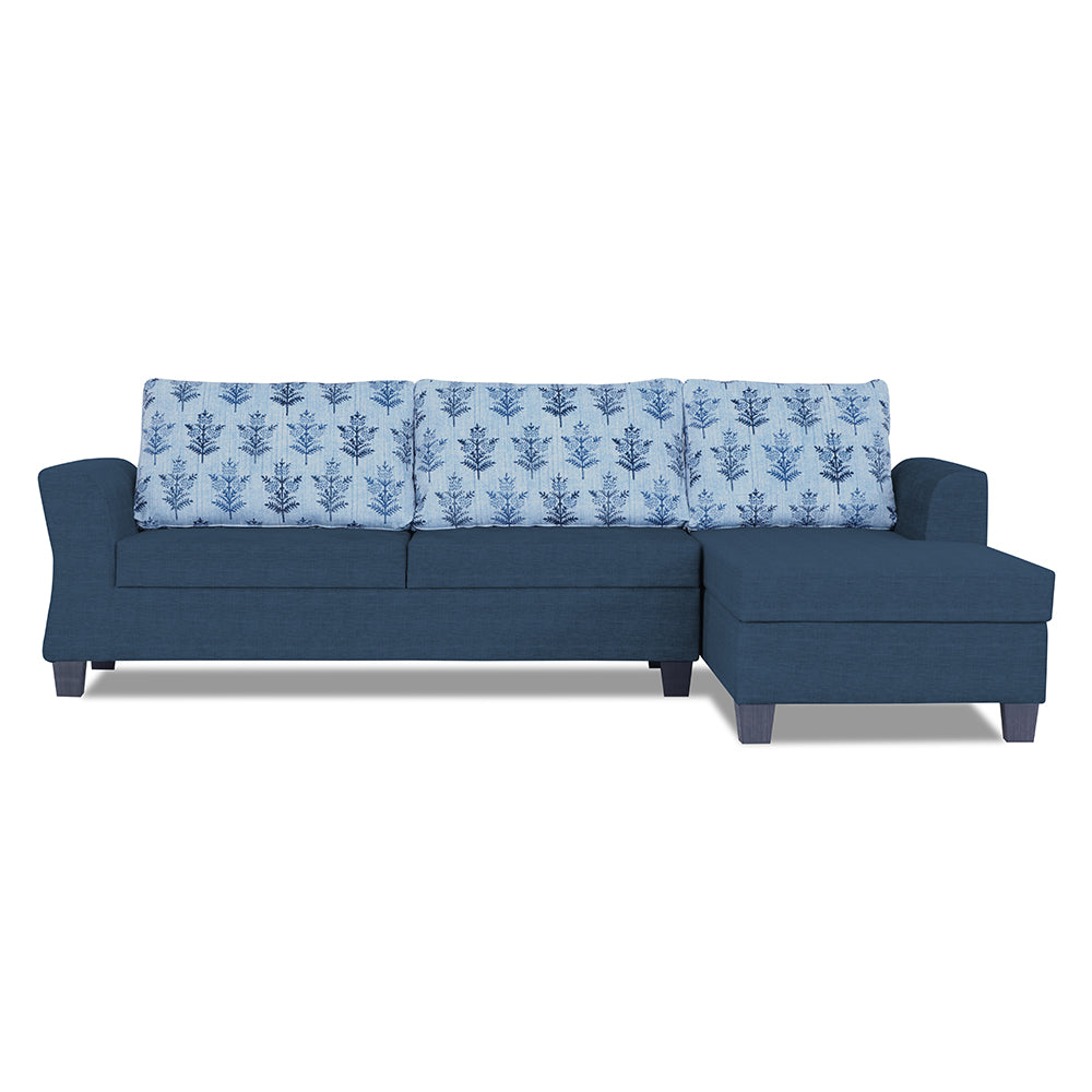 Adorn India Valencia Plus L Shape 6 Seater Sofa Set Leaf (Right Hand Side) (Blue)