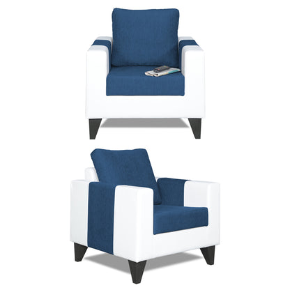 Adorn India Ashley Plain Leatherette Fabric 1 Seater Sofa (Blue & White) (3 Year Warranty)