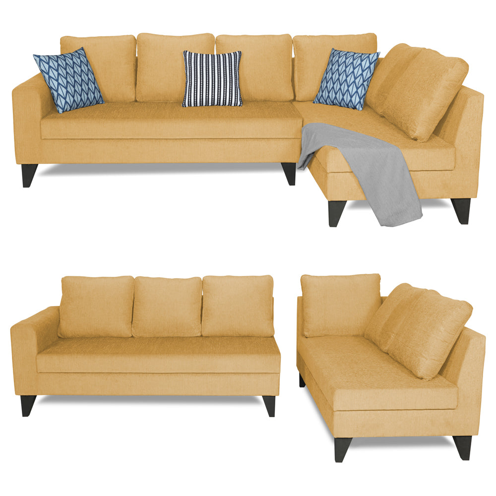 Adorn India Bryson L Shape 6 Seater Sofa Set Plain (Right Hand Side) (Beige) (3 Year Warranty)