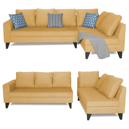 Adorn India Bryson L Shape 6 Seater Sofa Set Plain (Right Hand Side) (Beige) (3 Year Warranty)