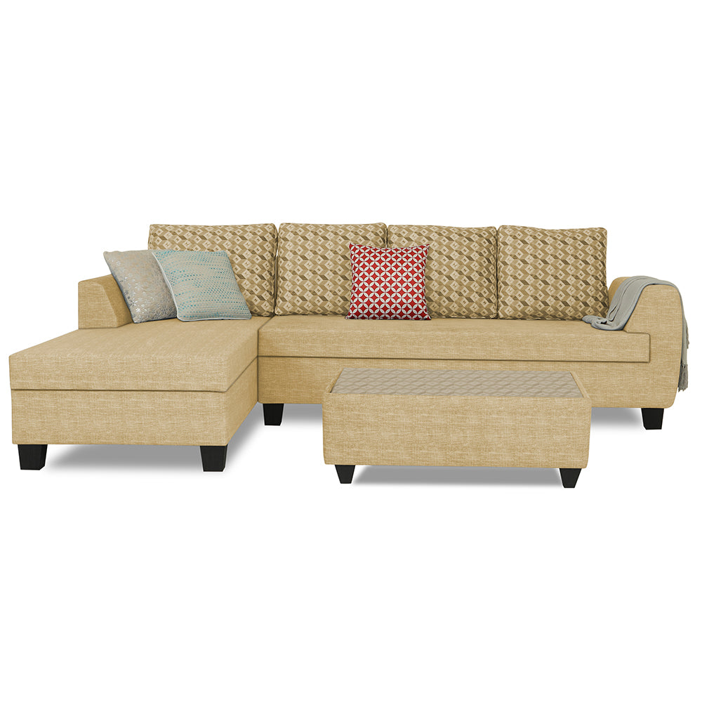 Adorn India Raiden Bricks Premium L Shape 6 Seater Sofa Set with Center Table (Left Hand Side) (Beige) (3 Year Warranty)