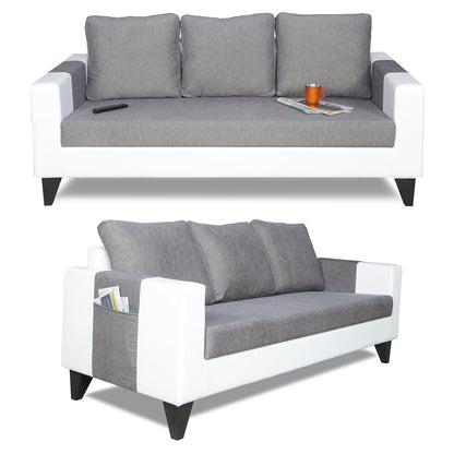Adorn India Ashley Plain Leatherette Fabric 3-1-1 Five Seater Sofa Set (Grey & White) (3 Year Warranty)