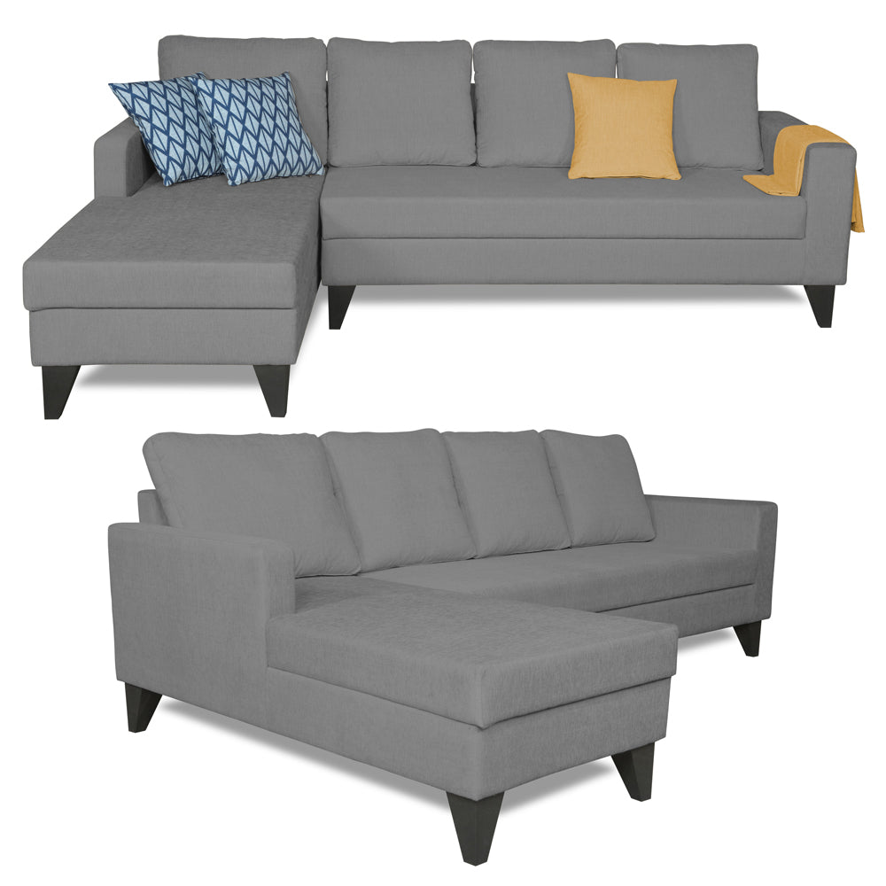 Adorn India Hallton L Shape Decent Sofa Set 7 Seater with Ottoman (Left Side) (Grey) (3 Year Warranty)