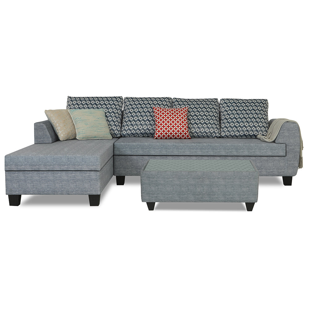 Adorn India Raiden Bricks Premium L Shape 6 Seater Sofa Set with Center Table (Left Hand Side) (Grey) (3 Year Warranty)