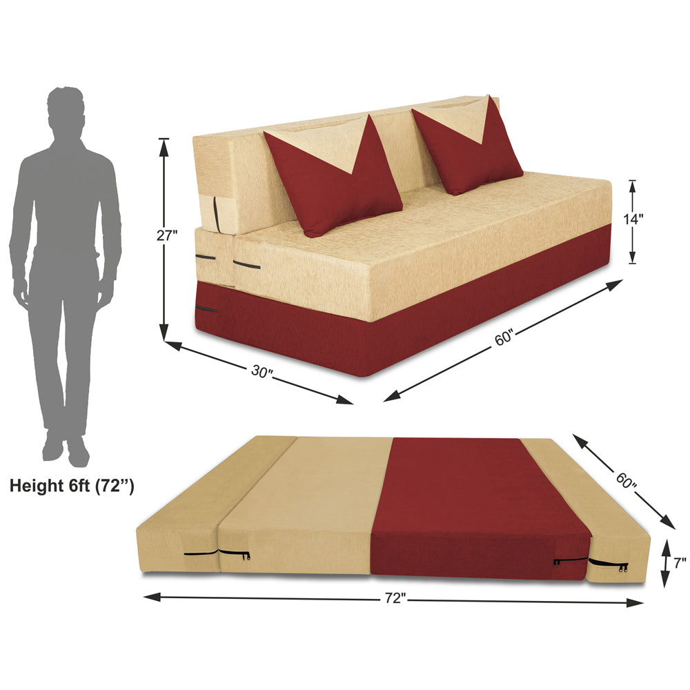 Adorn India Easy Boom 3 Seater Sofa Cum Bed 5 x 6 (Maroon & Beige) (1 Year Warranty)