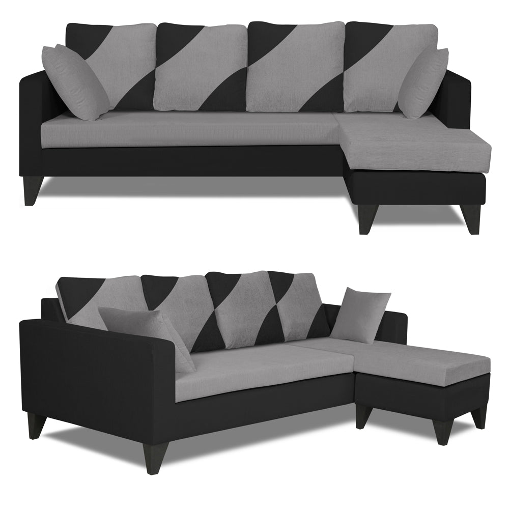 Adorn India Denver L Shape 5 Seater Sofa Set RHS (Grey & Black) (3 Year Warranty)