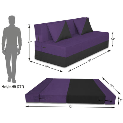 Adorn India Easy Desmond 3 Seater Sofa Cum Bed 5 x 6 (Purple & Black) (1 Year Warranty)