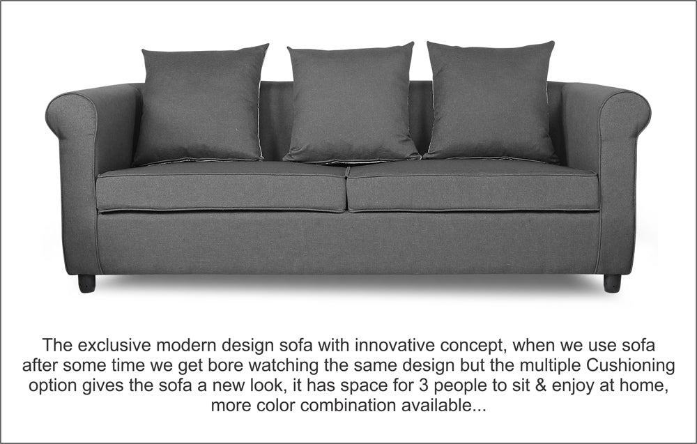 Adorn India Magnum 3 Seater Sofa (Light Grey), Wood, Foam