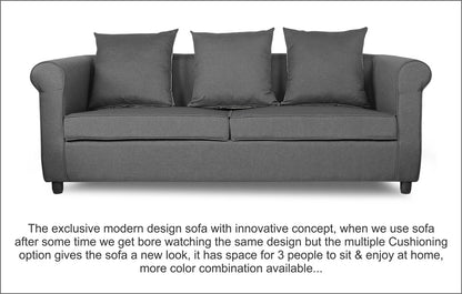 Adorn India Magnum 3 Seater Sofa (Light Grey), Wood, Foam