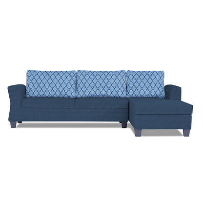 Adorn India Valencia Plus L Shape 6 Seater Sofa Set Blossom (Right Hand Side) (Blue)