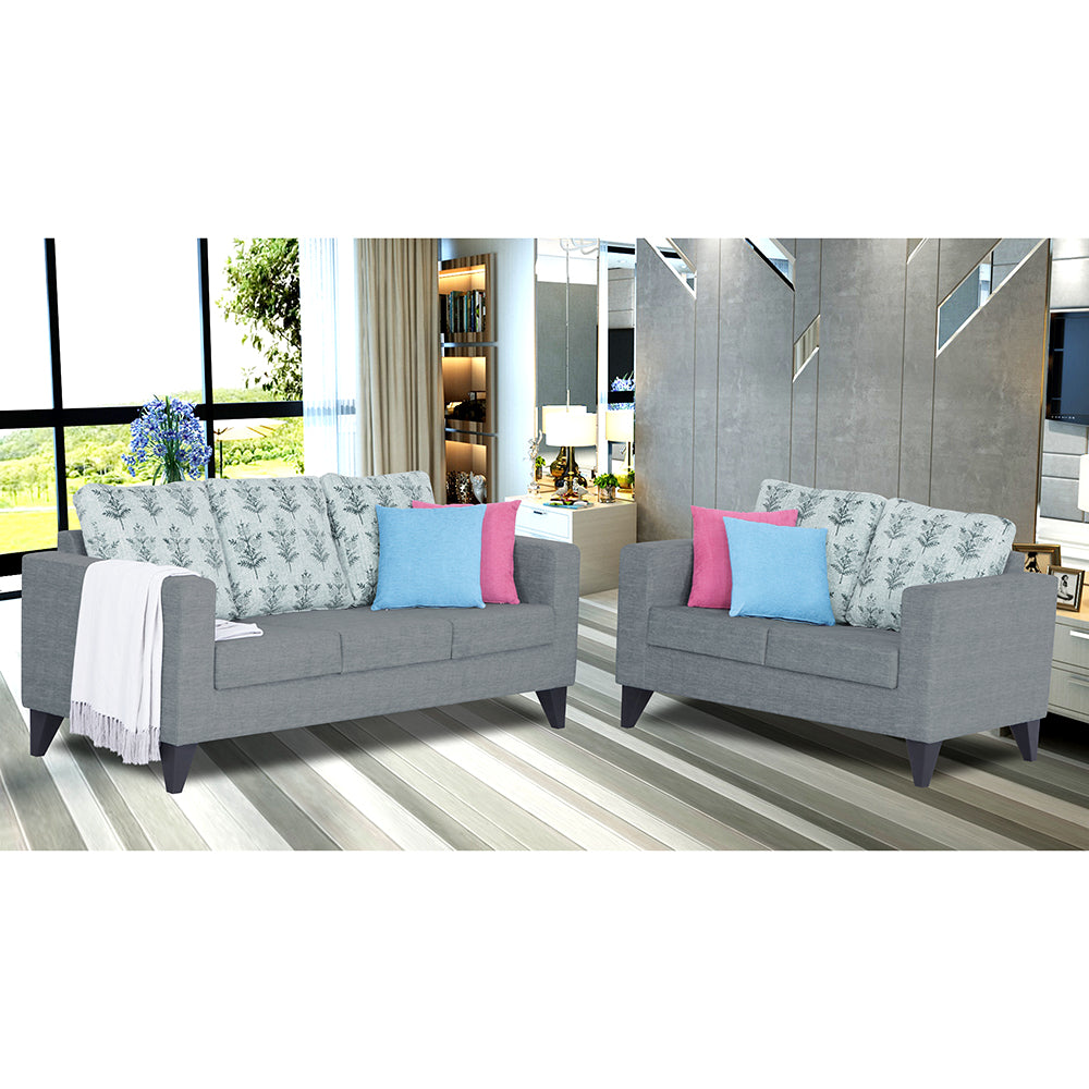 Adorn India Straight line Plus Leaf 3+2 5 Seater Sofa Set (Grey) (3 Year Warranty)