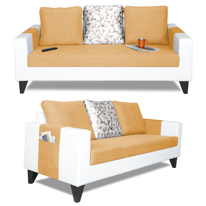 Adorn India Ashley Digitel Print Leatherette Fabric 3 Seater Sofa (Beige & White)