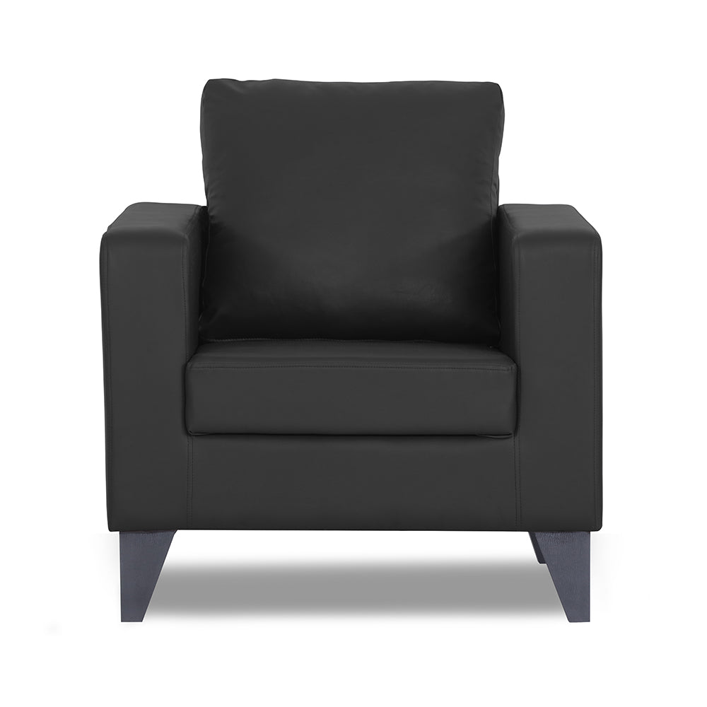 Adorn India Straight line Plus Leatherette 1 Seater Sofa (Black) (3 Year Warranty)