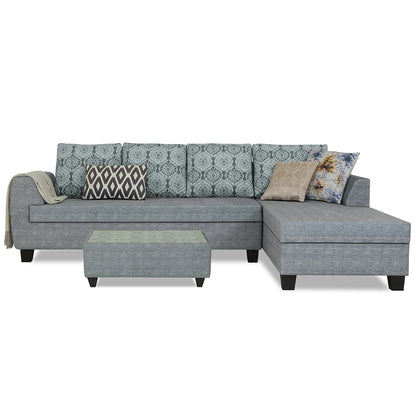 Adorn India Raiden Damask L Shape 6 Seater Sofa Set with Center Table (Right Hand Side) (Grey) (3 Year Warranty)