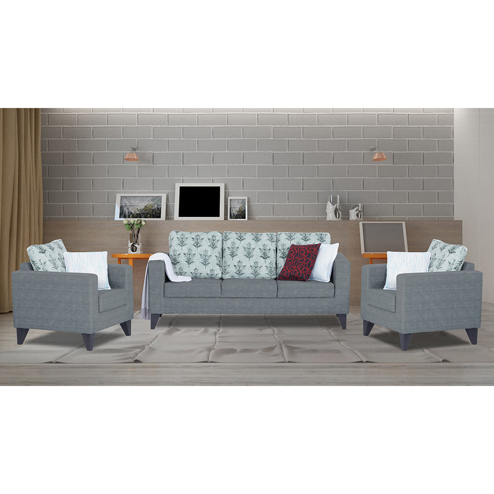 Adorn India Straight line Plus Leaf 3+1+1 5 Seater Sofa Set (Grey) (3 Year Warranty)