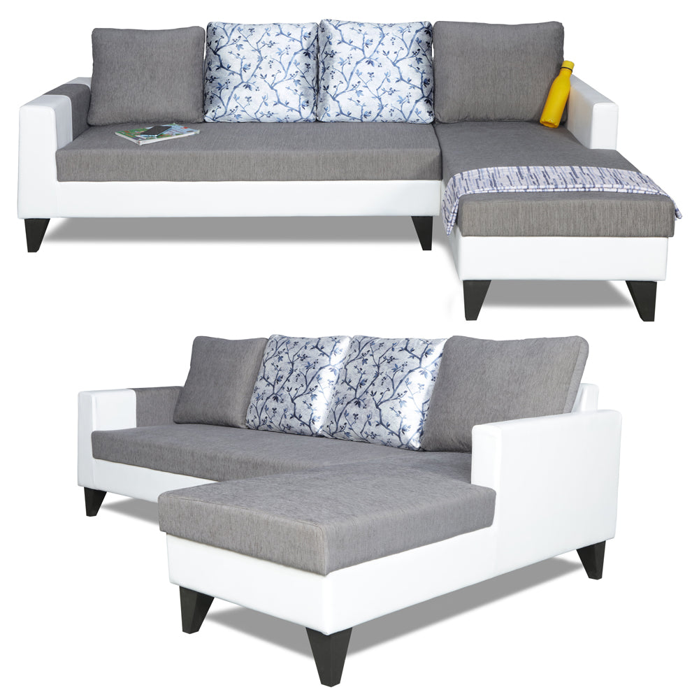 Adorn India Ashley Leatherette Fabric L Shape 6 Seater Sofa Set Digitel Print (Right Hand Side) (Grey & White) (3 Year Warranty)