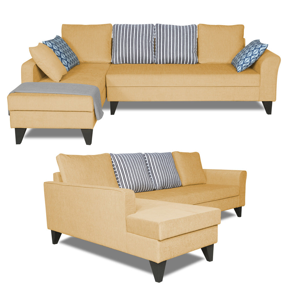 Adorn India Maddox Stripes L Shape 6 Seater Sofa Set LHS (Beige) (3 Year Warranty)