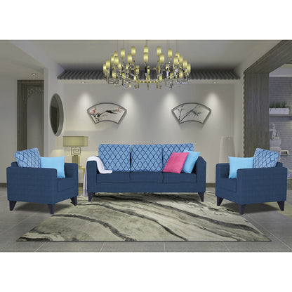 Adorn India Straight line Plus Blossom 3+1+1 5 Seater Sofa Set (Blue) (3 Year Warranty)