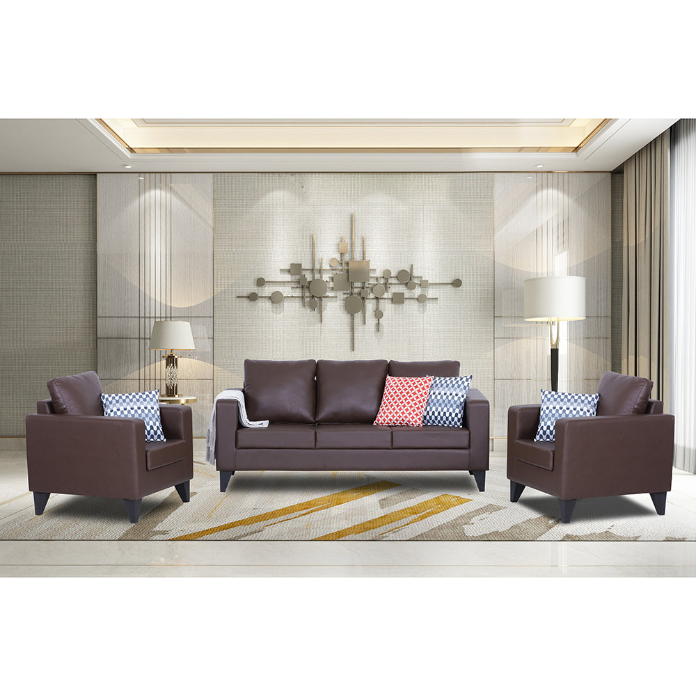 Adorn India Straight line Plus Leatherette 3+1+1 5 Seater Sofa Set (Brown) (3 Year Warranty)