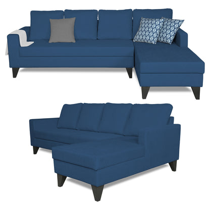 Adorn India Hallton L Shape Decent Sofa Set 7 Seater with Ottoman (Right Side) (Blue) (3 Year Warranty)