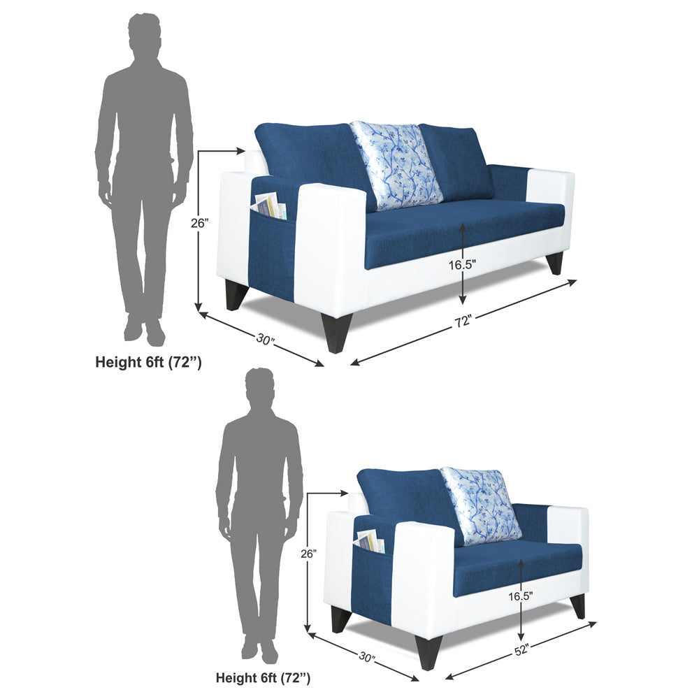 Adorn India Ashley Digitel Print Leatherette Fabric 3-2 Five Seater Sofa Set (Blue & White) (3 Year Warranty)