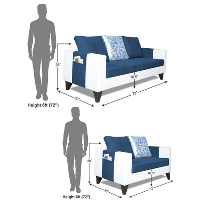 Adorn India Ashley Digitel Print Leatherette Fabric 3-2 Five Seater Sofa Set (Blue & White) (3 Year Warranty)