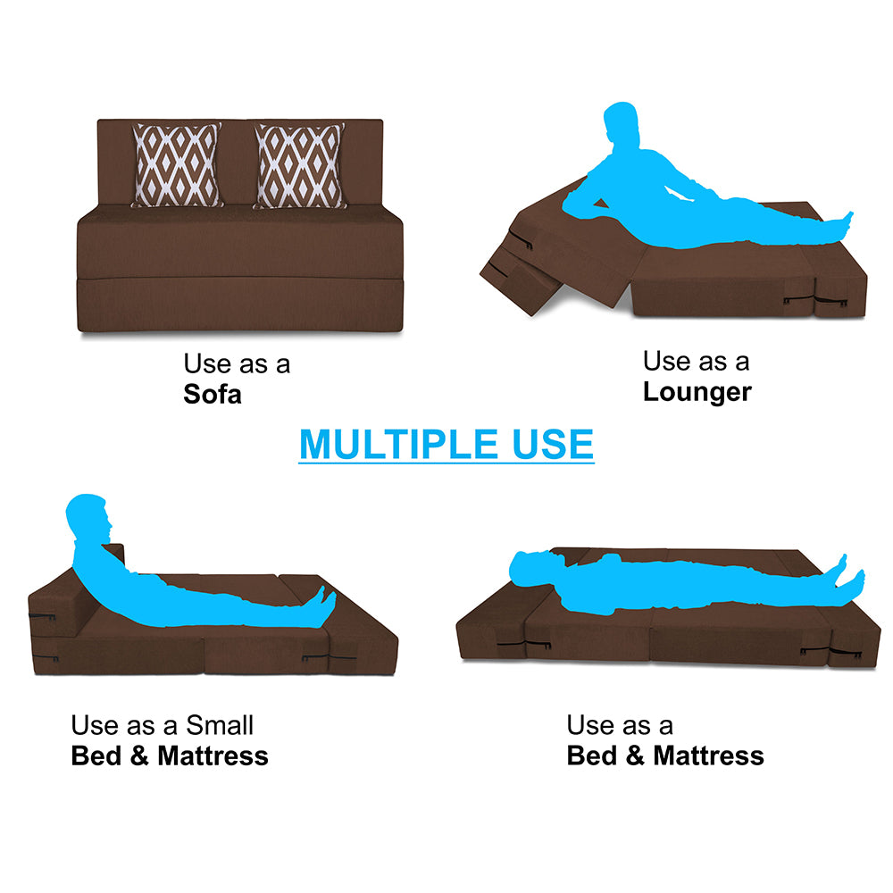Adorn India Easy 2 Seater Sofa Cum Bed (Rhombus Pattern) Chennile Fabric - Washable Cover - Including 2 Cushion - Size 4' x 6' Ft (Brown Color) Perfect for Home & Office for Guests
