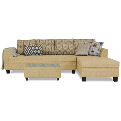Adorn India Raiden Damask L Shape 6 Seater Sofa Set with Center Table (Right Hand Side) (Beige) (3 Year Warranty)